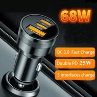 68W USB Car Charger Quick Charge 3.0 USB PD For Xiaomi iPhone 12 13 14 Pro Fast Charging Car Phone C