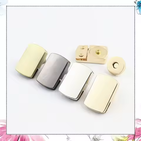 10Pcs 22X33mm Rectangle Bag Magnetic Button Lock Clasp Metal Handbag Pushed Lock Snap Buckle Hook Re