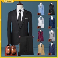 Men Blazer Set Suit Formal Trousers Business Wedding Korean Office Slack Pants Jacket Tuxedo Sut