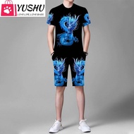 Yushu ใหม่เสื้อยืดแขนสั้นผู้ชายฉบับภาษาเกาหลีกีฬาน้ำแข็งผ้าไหมชุด Ins หล่อ2ชิ้นยอดนิยมแนวโน้มแฟชั่นสบายขนาดใหญ่