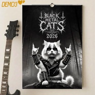 [DEMO3] Black Metal Cats 2026 Wall Calendar,  Year Cat Lovers 12 Months of Cats Art Planner, Heavy M