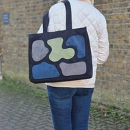 Leather Tote, Large Shopper, Big Handbag, Suede shoulder bag, Navy blue handbag