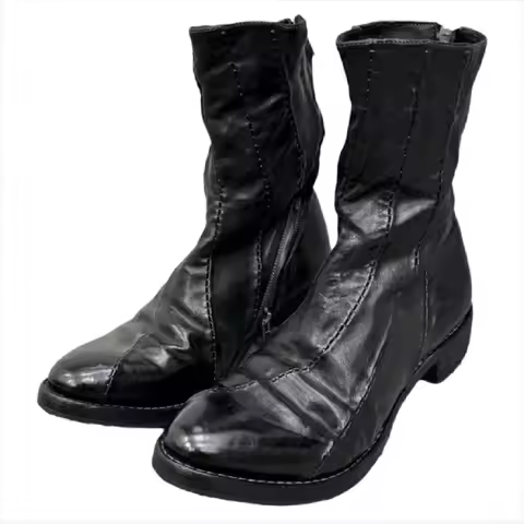 Men's Fashion White Sewing Side Zipper Riding Boots Pointed Toe Thick-Heel Mid-calf Punk Western Che