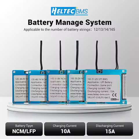 Heltec BMS 12S 13S 14S 16S 36v bms 10A 15A Overcharge/Overdischarge Board 3.7V 18650 NCM/LFP Battery