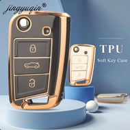 jingyuqin TPU Car Flip Key Case Cover For VW Volkswagen Golf 7 MK7 Tiguan MK2 SEAT Ateca Leon FR 2 I