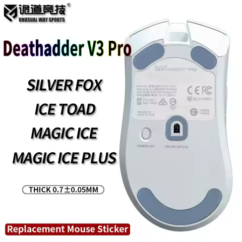 UnusualWaySports Mouse Skates Feet Razer Deathadder V3 Pro PTFE Curve Edge Magic Ice Black Silver Fo