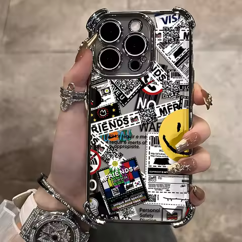 Fashion Graffiti Newspaper Label Plating Case For Samsung S25 S24 S23 S22 S21 S20 Note20 Plus Ultra 
