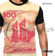 Kaos uang seratus rupiah 100 rupiah uang lama gambar kapal pinisi