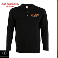 Microfiber Lengan Panjang Long Sleeve collar T Shirt Logo Embroidery Sulam Aruba networks