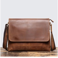 Genuine Cow Leather Shoulder Bag/Large Capacity Sling Bag Fits A4 Size Documents