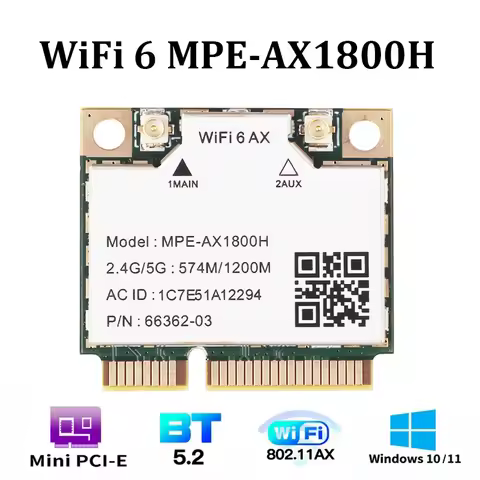 Mini pcie Wi-Fi 6 Card MT7921 Bluetooth 5.2 AX1800 Dual Band WiFi 6 Card 1800Mbps Wireless Adapter 2