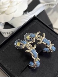 Chanel Earrings Chanel 水晶吊墜耳環 牛仔布穿繩大圈耳環