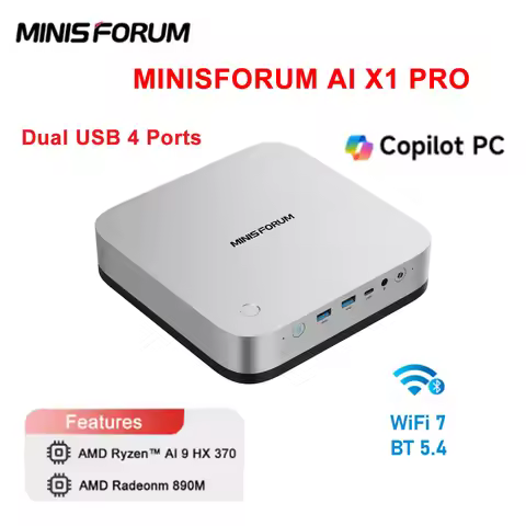 MINISFORUM AI X1 Pro AMD Ryzen 9 HX 370 Fingerprint Copilot PC 128GB 4TB WiFi7 BT5.4 135W Desk Offic