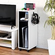 Yamazen FGR-8025 (WH/BK) Rack, Game Console Storage Rack, Slim, Movable Shelf, Side Wagon, Headphone