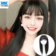 TSE Rambut Lurus Panjang Perempuan Wig Natural Rambut Asli, Set Kepala