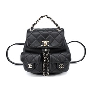 CHANEL 23P新款 Duma 粒紋牛皮雙口袋小款後背包(黑色- AS3787 B10184 94305)/平行輸入