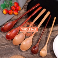[Wholesale] Long Handled Stirring Cooking Wooden Spoon - Portable Tableware - Round Headed Thin Hand