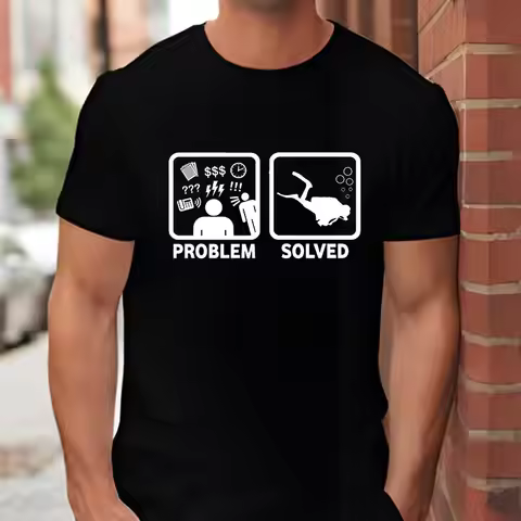 Problem & Solved Diving T-shirt for Men Women Funny Design Graphic Y2k Tops Summer O Neck Short Slee
