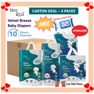 [CARTON DEAL ] BZU BZU Velvet Breeze Baby Diapers Tape / Pants x 4 packs BZU BZU Diaper