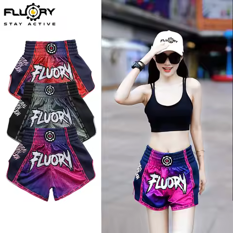 Fluory Gradient Muay Thai Shorts Colorful Font Line Sportswear for Active Lifestyle Boxing Shorts