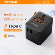 TESSAN หัวแปลงปลั๊กไฟ Universal Travel Adapter 3 USB-C 2USB อแดปเตอร์ US AUS EU UK อะแดปเตอร์ ปลั๊กไ