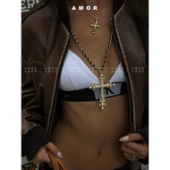 Golden Cross Pearl Love Pendant Necklace Byzantine Style Vintage