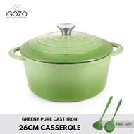 iGOZO Greeny Pure 26cm Cast Iron Casserole (Free Silicon Skimmer &amp; Soup Ladle)