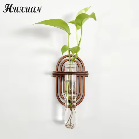 Plant Wall Vase Wooden Stand Hydroponic Plant Container Display Shelf Transparent Plant Hedge Garden