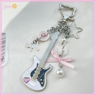 UVIGM> Y2K Guitar Cat Key Chain For Men Women Cool Pentagram Bow Pendant Fashion Rock Punk Bag Acces