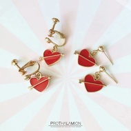 Arrow Red Heart Clip Earrings: Cute Earrings Bow