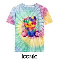 iCONiC RAINBOW TEDDY BEAR TIE DYE T-SHIRT #204532/204535 เสื้อยืด มัดย้อม พิมพ์ลาย หมี สีรุ้ง PRIDE