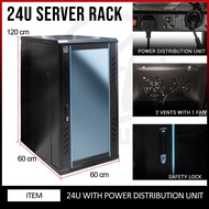 AmpAudio 24U Server Rack 60 cm Deep Cabinet Glass Door with PDU & Free Tray