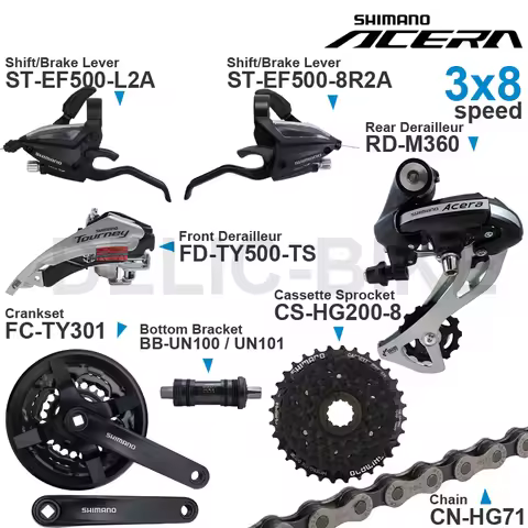 SHIMANO ALTUS Acera 3x8 Speed Groupset include EF500 Shifter TY500 Front/ M360 Rear Derailleur Crank