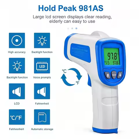HP981AS Non-contact Infrared Temperature Gun -50~380℃ Laser Pyrometer with Memory Backlight for BBQ 