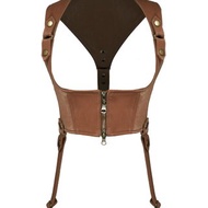 蒸汽朋克 拉鏈 橘棕焦糖色 人造皮革 外搭疊穿馬甲 背帶腰封