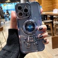 【With Metal Ring】KISSCASE Electroplating 3D Cute Astronaut Ring Holder Stand Phone Case For iPhone 13 12 11 Pro Max 13 Mini iphone 13 12 11 XR XS Max X 8Plus 7 Metal Bracket Lens Frame Shockproof Spaceman Back Cover