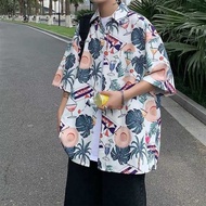 Kemeja lelaki Baju lengan pendek bunga Hawaii bersaiz besar 300jin lelaki kemeja nipis musim panas longgar jaket jenama fesyen Hong Kong