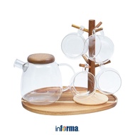 Informa Appetite 1.8 ltr Jesy Set of 5 Drinking Pots & Glass Cups With Rack Set Water Jug With Glass