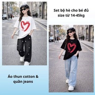 Set of 9 personalized hearts, straight jeans with embroidered hearts QD1 + heart-shaped t-shirt AO20