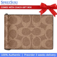Coach Men Men Wallet In Gift Box Slim Money Clip Billfold Wallet In Signature Canvas Qb Tan Black # 