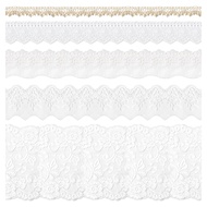 Mayplous 5 Bundles Embroidery Lace Trim Premium White Sewing Lace Ribbon Scalloped Cotton Lace Deco 