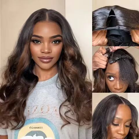 P1B30 Highlight V Part Wig Human Hair Body Wave U Part Human Hair Half Wigs for Black Women No Sew I