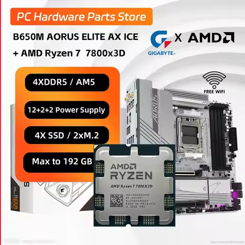 AMD Ryzen 7 7800x3d With GIGABYTE B650M AORUS ELITE AX ICE Motherboard Kit Support M.2 Cooling Armor