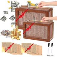 【2Packs】 Money Saving Box Piggy Bank Wooden Coin Bank for Kids Adults boy Girl Reusable Cash Box Mon