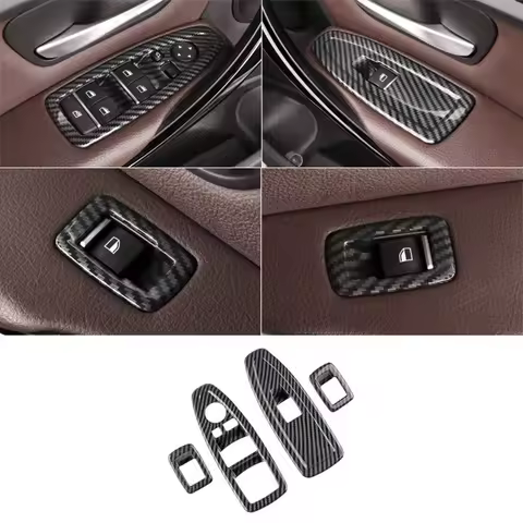A13F-For BMW 1 3 4 Series 3GT F20 F30 F31 F34 F36 Window Glass Lift Button Decoration ABS Carbon Fib