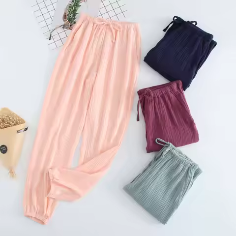 New Couple 100% Cotton Gauze Crepe Sleep Pants New Couple 100% Cotton Gauze Crepe Sleep Bottoms Paja