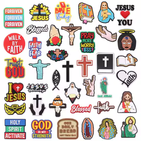 Mix 50PCS PVC God Is My Strength Hand Jesus Holly Spirit Active Faith Over Fear Garden Shoe Charms A
