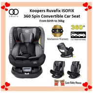 Koopers Ruvafix ISOFIX 360 Spin Convertible Car Seat (0-36kG) Stone Grey - 6 Years Warranty