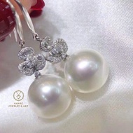 White South Sea Pearl Earring👑! 優雅modern南洋白珠鑽石💎✨耳環！11-12mm正圓強光微瑕！超抵只售5480HKD💛✨！ 👑 11-12mm Natural Wh