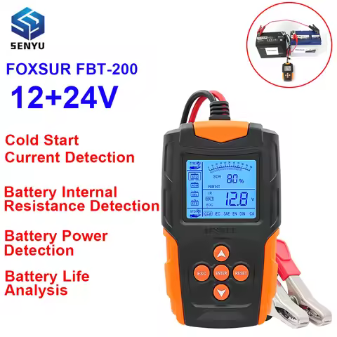 FOXSUR FBT200 12V 24V Smart Car Battery Tester for Wet/GEL/SLA/Flooded/EFB/Lead-Acid/AGM Multi Batte